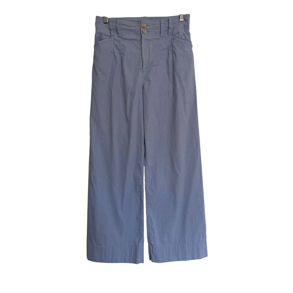 Anthropologie Wide Leg Linen Blend Trousers Womens 27 Blue High Rise Pants
